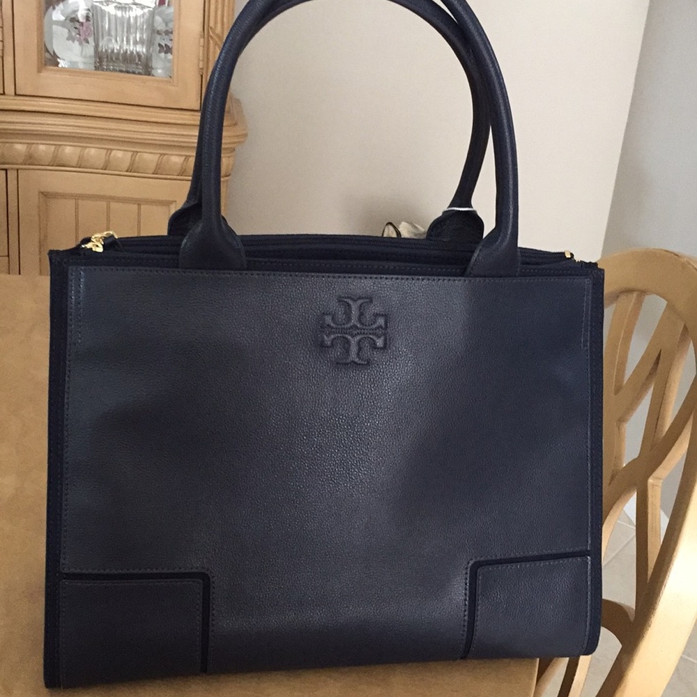 Tory Burch ELLA Leather/Canvas tote, Navy color - Picture 2 of 8